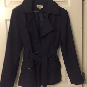 Isabela Navy Jacket with looped belt and pockets